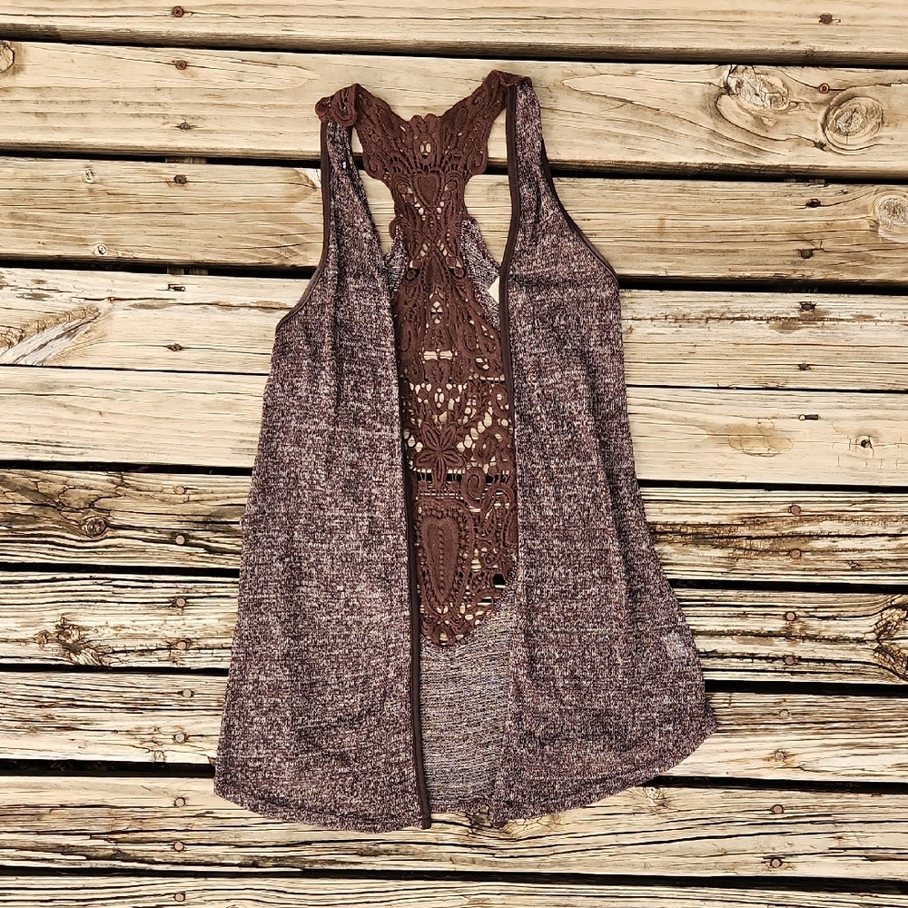 Daytrip Brown Crochet Knit Vest Boho Large Buckle Fall